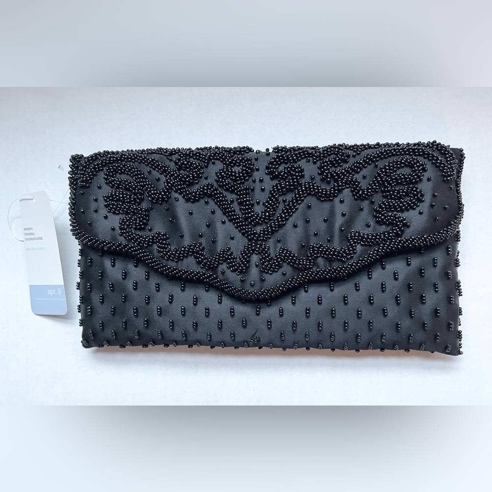 NWT Apt. 9 Beaded Evening Bag Clutch Shoulder Purse in Black. 9” Wide x 4” High
